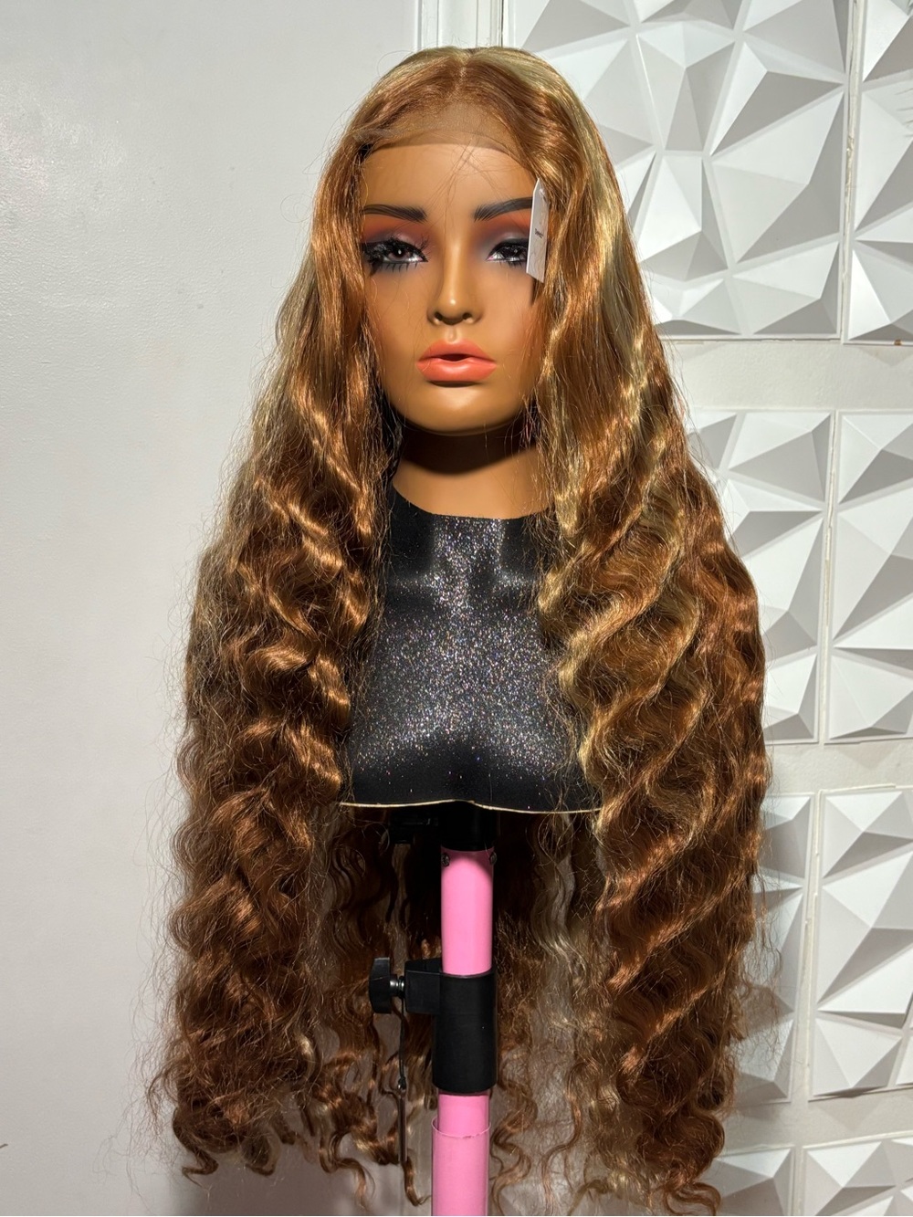32 Inch Deep Wave 5x5 Lace Closure Wig Color 27/30 Honey Blonde Auburn Heat Safe